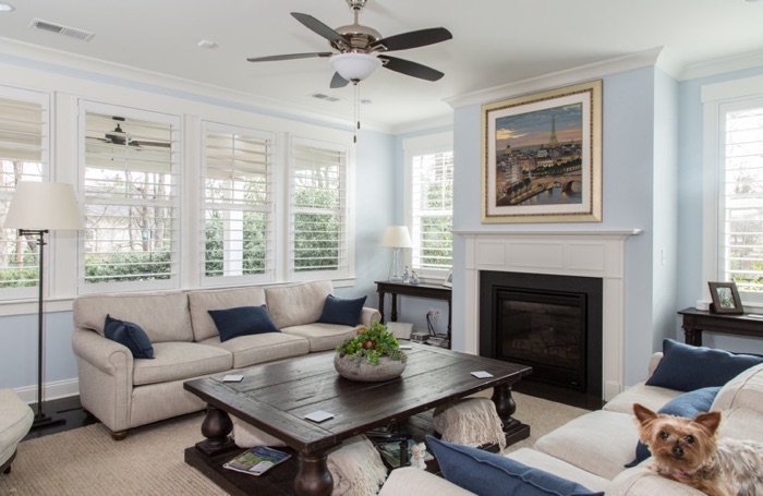 Living room with plantation shutters